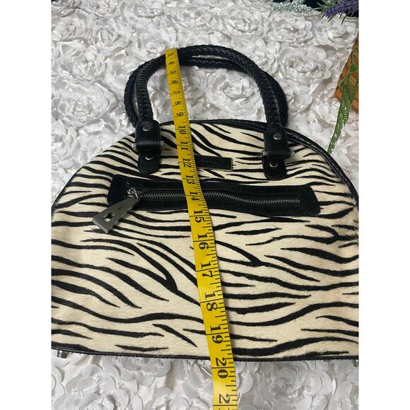 Isabella Adam's Black Pebbled Leather and Cream Zebra Print Bowler Bag - Picture 9 of 11